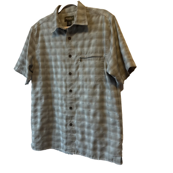 Eddie Bauer Relaxed Fit Men’s M Moisture Wicking Short Sleeve Plaid Shirt Hiking - Picture 4 of 13